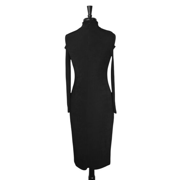 Chicos Travelers Black Cold Shoulder Stretch Long Sleeve Midi Womens Dress 0 S/4 - Picture 2 of 10